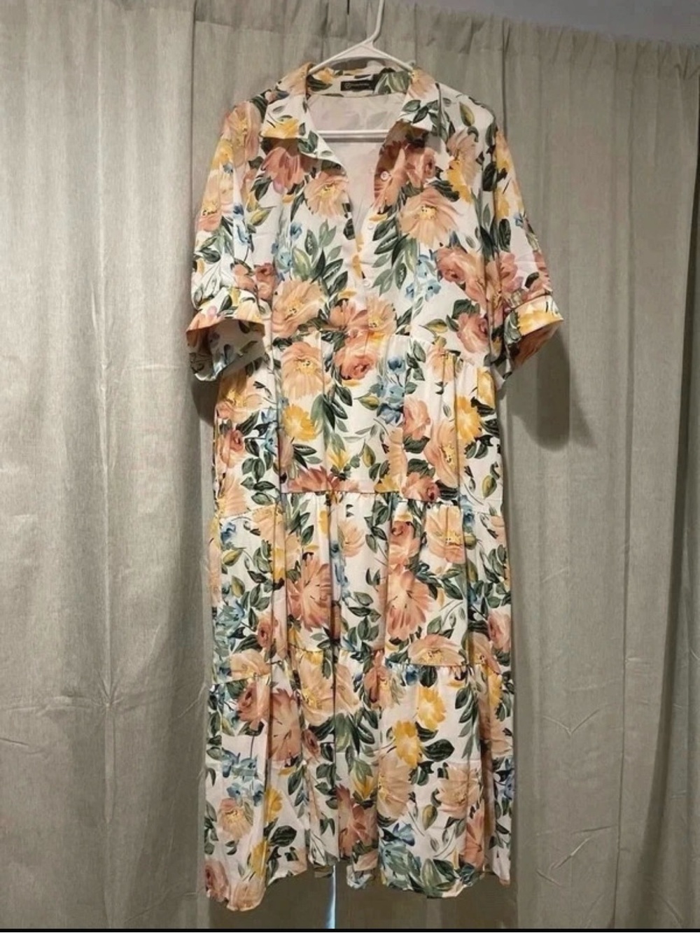 White Floral Maxi Dress with Peach and Yellow Blooms